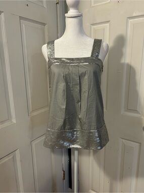 Theory Silver-Gray Sequin-Trim Y2K Style Tank Top